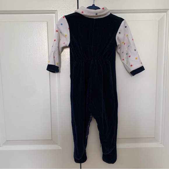 Vtg Petit Jardin Baby Boy footie Large 9-12M 12M velour navy white stars - Picture 3 of 8